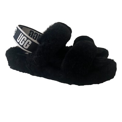 UGG Oh Yeah Slide Sandals Size 9 Black Sheepskin