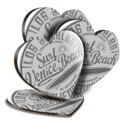 4x Herz MDF Untersetzer - BW - Los Angeles Surf Venedig Amerika USA #41773