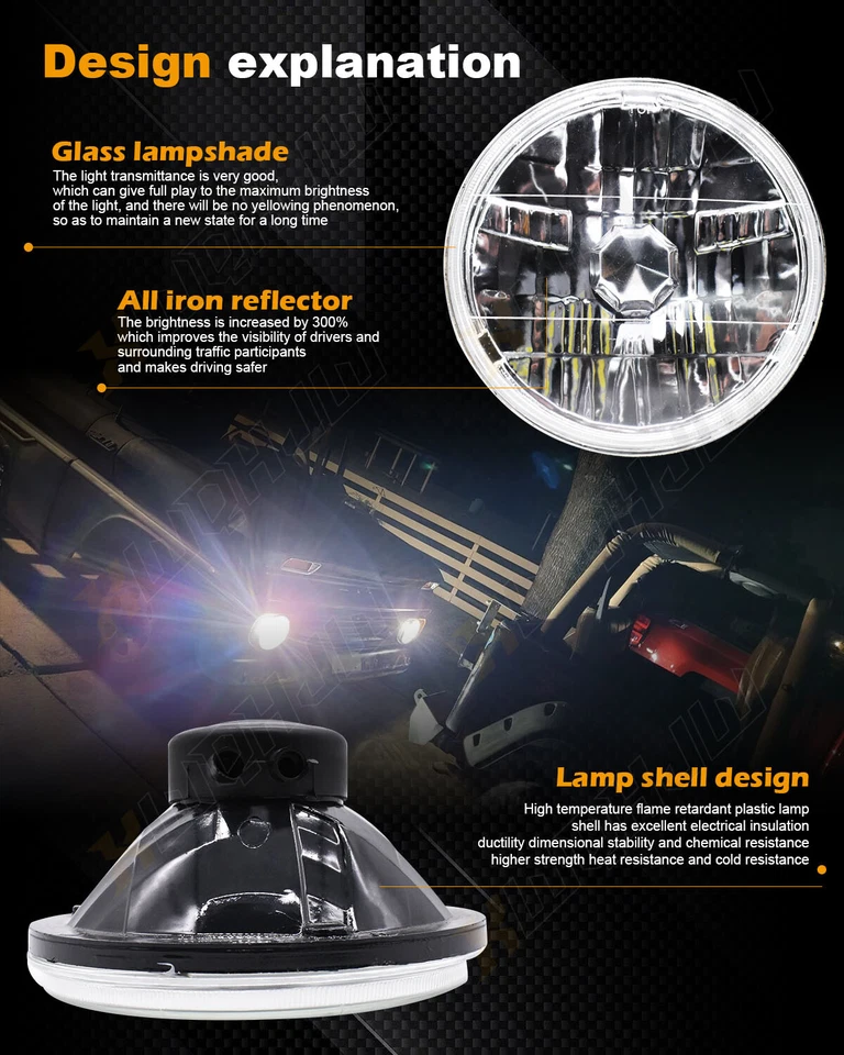 7" LED White Halo Angel Eyes H4 Headlamp Headlights Light Bulbs Pair 6500K - Image 3 of 4
