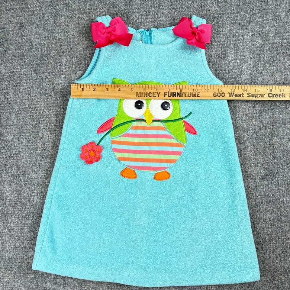 Vestido Bonnie Jean Niñas 4 Vellón Sin Mangas Apliques Búho Turquesa Lindo Aline Foto 3 de 4