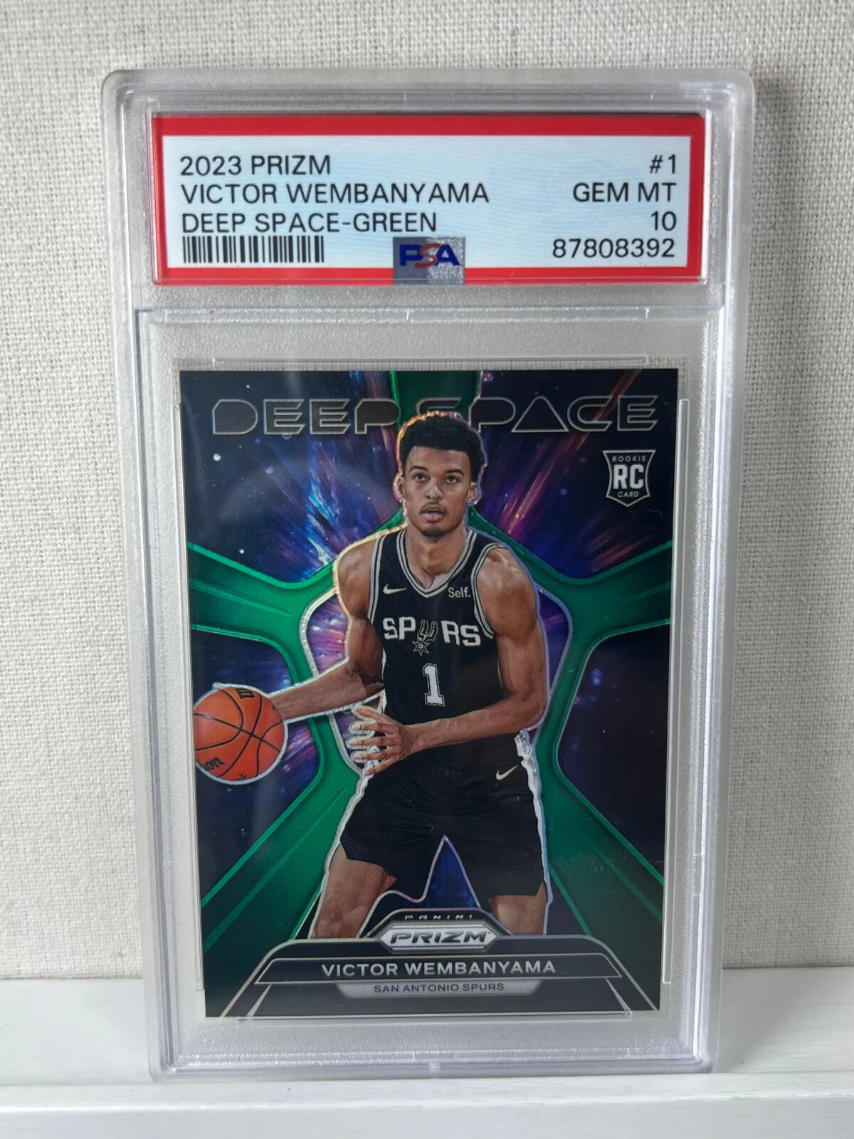 2023 Panini Prizm VICTOR WEMBANYAMA *ROOKIE DEEP SPACE GREEN PRIZM graded PSA 10