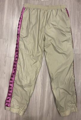 Vintage Kappa Pants Men XL Beige Pink Striped Track Warm Up
