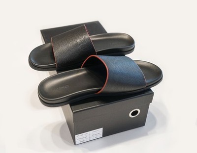 Men s Leather Slide Sandals   Non-Slip Rubber Sole, Comfort Microfiber Lining