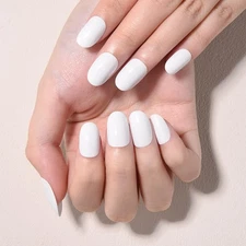 evpct White Glossy Press on Nails Oval Medium for Women Gift, Medium Oval Whi...