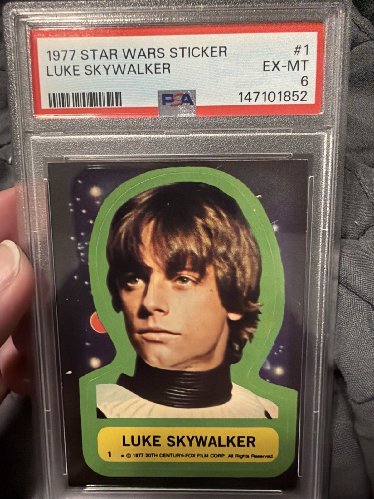 1977 Topps Star Wars STICKER Luke Skywalker #1 PSA 6 Blue Series 1 Rookie