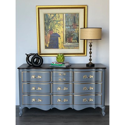 grey mid century dresser Blaine Large Grey Dresser - Lacquered Linen Furniture main image 1