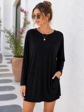 Boohoo Black Long Sleeve T-Shirt Dress Size L NWT Relaxed Fit Lightweight