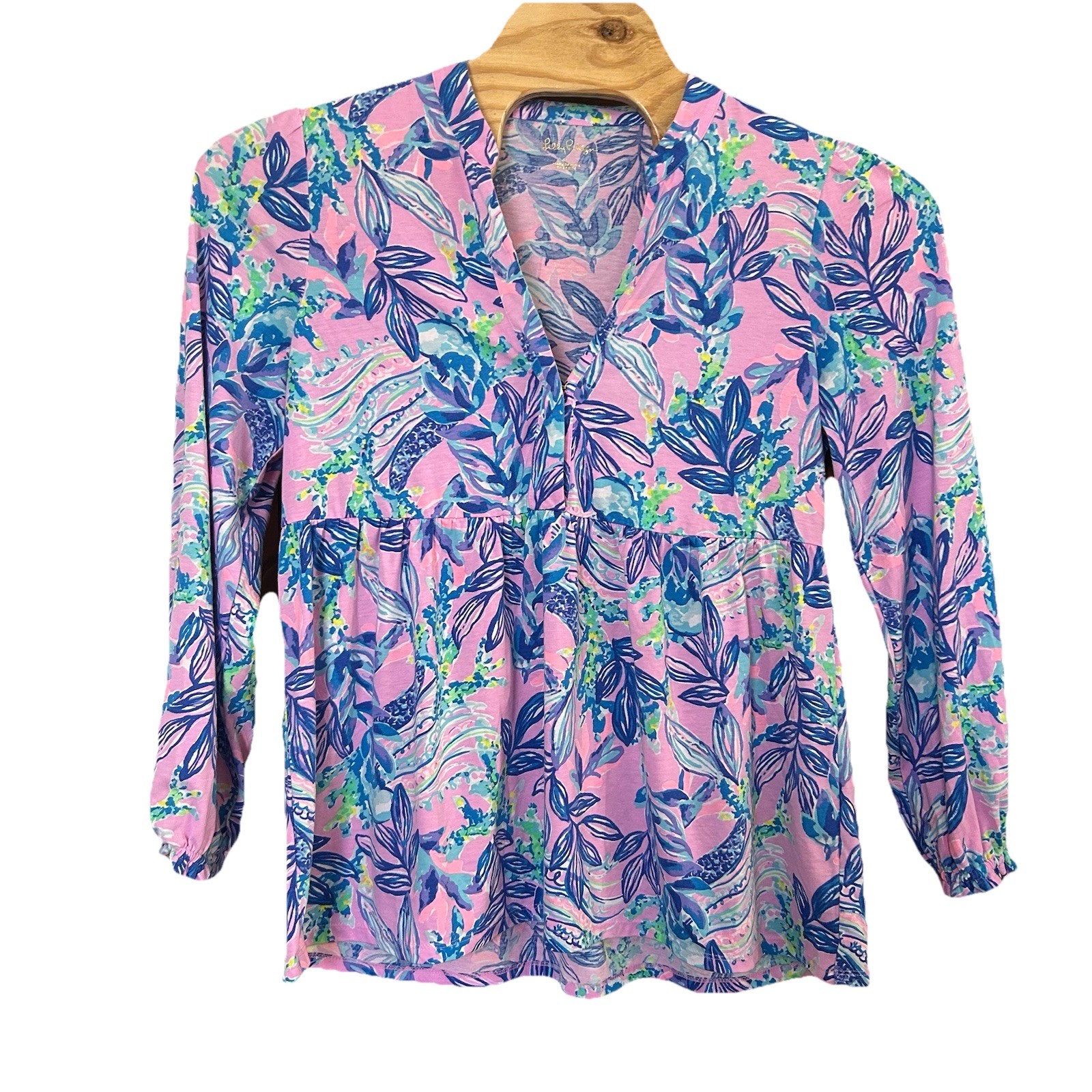 Lilly Pulitzer Womens Large Blue Pink Winona Tunic Preppy Beach Top