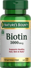 Nature's Bounty Biotin 5000mcg Hair Skin Nail Health 72 Rapid Release Softgels