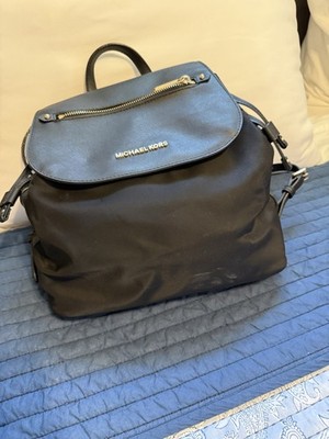 Michael Kors Black Backpack Top Handle Zip Logo Gold Hardware Detachable Strap