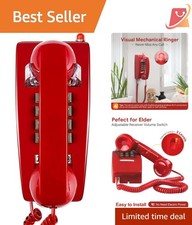 Retro Wall Phone Corded Landline Vintage Ringer Waterproof Home Kitchen Red