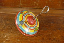 Vintage J Chein Tin Toy Litho Spinning Top Metal Handle Clown Jack In Box