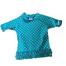 Ruffle Butts Polka Dot Swim Top Girls 12-18 Months Long Sleeve Blue Rash Guard