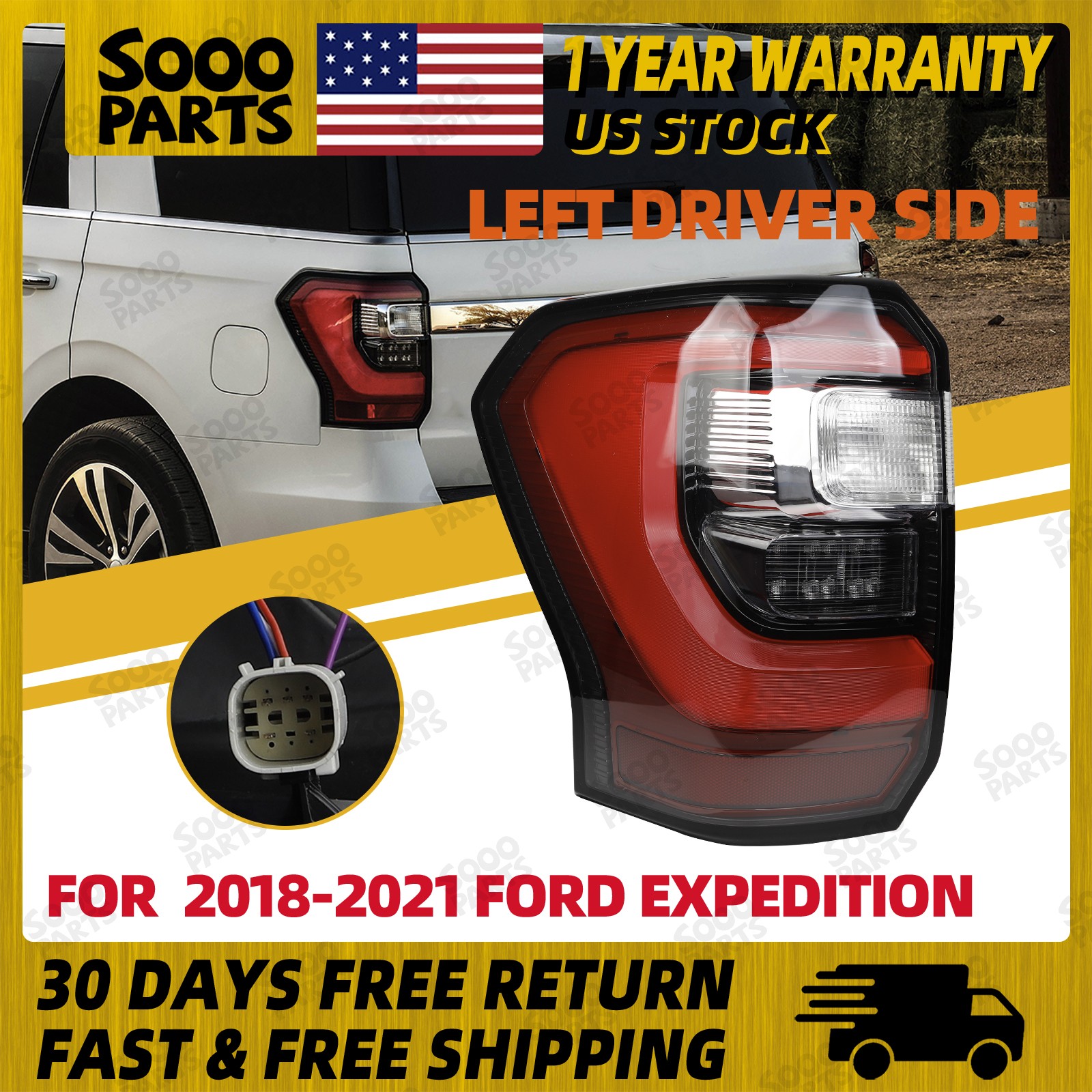 Left Driver LED Tail Light Rear Lamp For 2018-2021 Ford Expedition JL1Z-13405-H