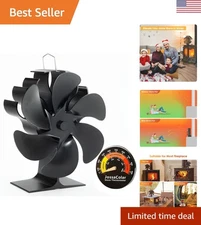 Silent 6-Blade Heat Powered Stove Fan with Thermometer, Perfect for Wood Burners