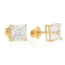 2Ct CZ Princess-Cut 14K Yellow Gold Screw Back Stud Earrings
