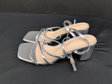 Women's Strappy Open Toe Slip On Ankle Strap Block Heel Sandals Size 39 Silver