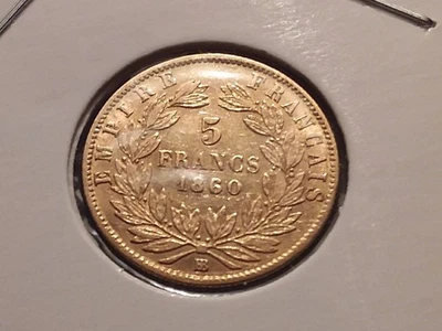 5 FRANCS OR . NAPOLÉON III . TN . 1860 / 50 BB . TB . - Photo 1/2