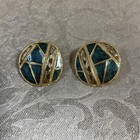Edgar Berebi Earrings-Geometric Emerald Green Enamel/Gold-tone Great Cond. — photo 1