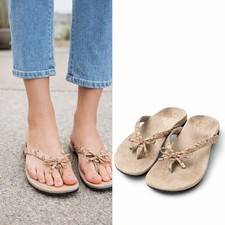 Vionic Bella II Women  s Thong Sandals Gold Cork Bow Orthotic Comfort Flip Flops