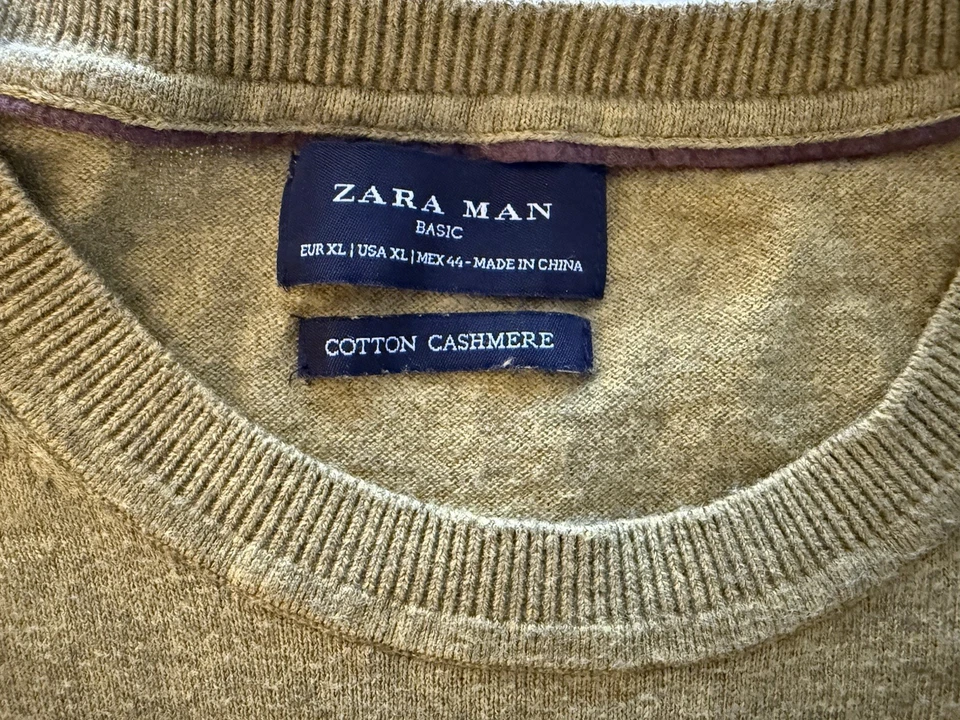 Suéter Zara Hombre Básico Talla XL Algodón Cachemira Cuello Redondo Amarillo Mostaza Foto 4 de 4