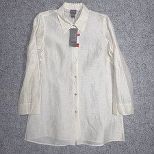 Sigrid Olsen Womens M Linen Silk Button Front Long Tunic Blouse Bone NWT