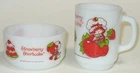 Vintage Strawberry Shortcake Milk Glass Matching Bowl & Cup