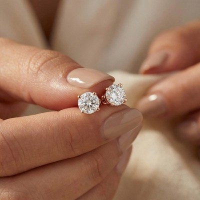 Certified 1 cttw Round Cut Natural Diamond Studs 14K Rose Gold