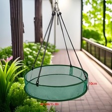 New Hanging Bird Feeder Mesh Tray Catchall Green Round 19" Birds Seed Sunflower