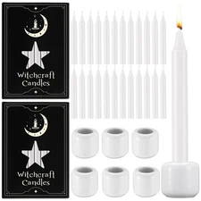 24 Pack 4 Inch Mini White Taper Candles Sticks and 6 Spell Candle Holders for...