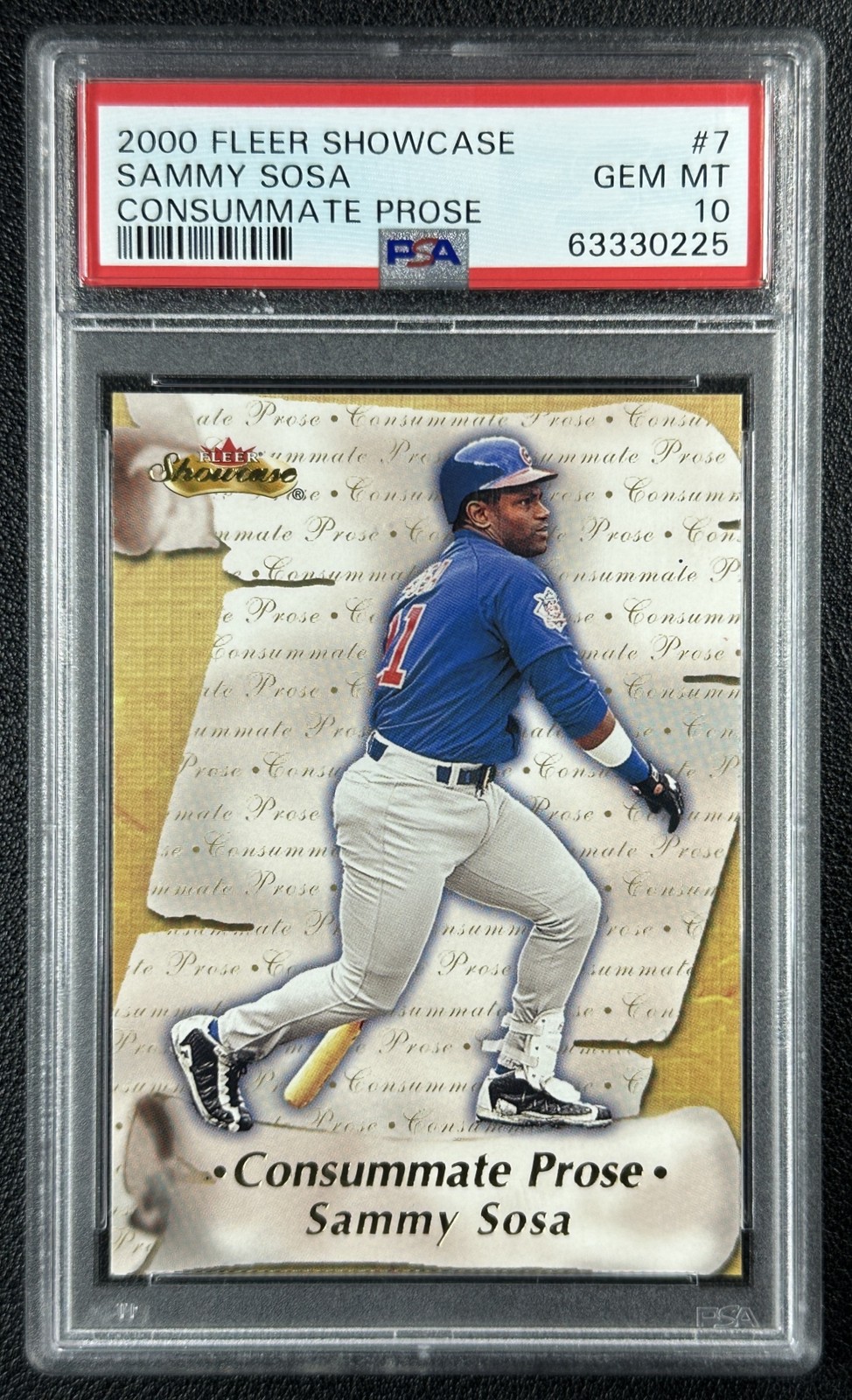 POP 3 SAMMY SOSA PSA 10 2000 FLEER SHOWCASE #7CP CONSUMMATE PROSE CUBS 0225