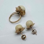 14K Yellow Gold Cream Bead Jewelry Set Vintage Modernist Ring Size 6 10.0g — photo 2