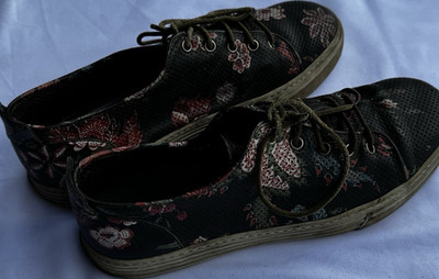 Gucci Black Multicolor Floral Embroidered Leather Sneaker Lace-Up Men's US 7.5