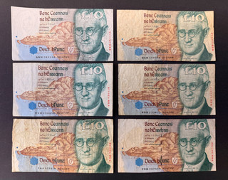Central Bank Of Ireland £10 Pounds / Punt Banknote Set (6) LOT: 0111 008