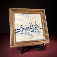 Rijksmuseum Amsterdam - Delft Style Tile – Dutch Skating Scene - Oak Framed