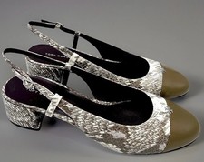 TORY BURCH CAP-TOE PUMP 45MM STAMPED SNAKE LEATHER GRANITE/GREEN SZ US 10 NIB