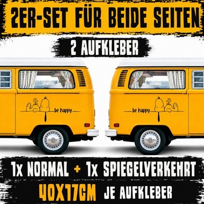 2ER SET AUFKLEBER ''SNOOPY BE HAPPY'' WOHNMOBIL CAMPER VAN STICKER 40x17 #0371