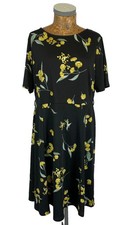 PRINCIPLES DRESS 16 BLACK GREEN YELLOW Floral Stretchy Blouson Midi Casual
