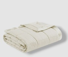 Madison Park Ivory Cambria Oversized Down Alternative Trim Blanket, Full/Queen