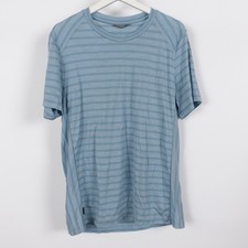 Icebreaker Merino Cool Lite Blue Crew Neck Striped Shirt Mens Large Short Sleeve