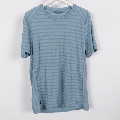 Icebreaker Merino Cool Lite Blue Crew Neck Striped Shirt Mens Large Short Sleeve