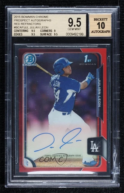2015 Bowman Chrome Prospects Red Refractor 2/5 Julian Leon BGS 9.5 GEM MINT Auto