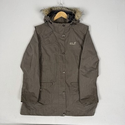 Jack Wolfskin Parka Jacke mit Kapuze grau Kunstfell Kapuze Damen grau XL