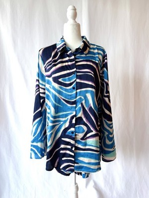 I Saw It First Blue Zebra Print Co-Ord Set   Shirt & Shorts (Size 14 / L)