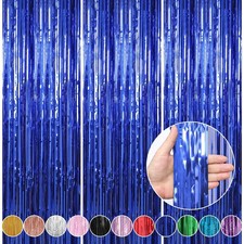 5 Pack 3.3 x 9.9 ft Dark Blue Foil Fringe Curtains Party Decorations, Dark Bl...