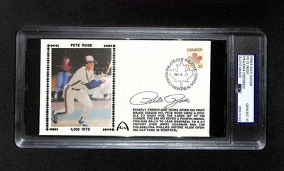 Pete Rose Signed 1984 Gateway FDC Cachet 4000 Hits PSA 10 Auto Slab - Image 1 of 2