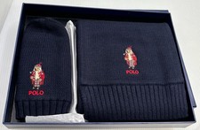 New In Box Polo Ralph Lauren Bear Embroidered Beanie 9  Rim  Scarf 52  