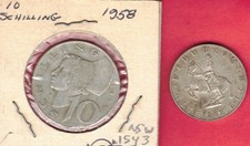1958 Austria Silver 10 Schilling + 1962 5 Schilling, .26 Oz asw ~ $21 in Silver