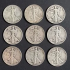 Lot of 9 Walking Liberty Half Dollars 90% Silver 50C 1943 - 1946