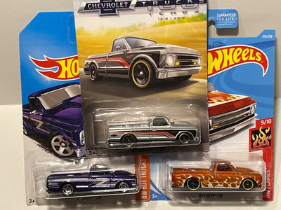  HOT WHEELS TRUCKS 100 YEARS   67 CHEVY C10 + FLAMES  67 + PURPLE  67 (LOT 3) 